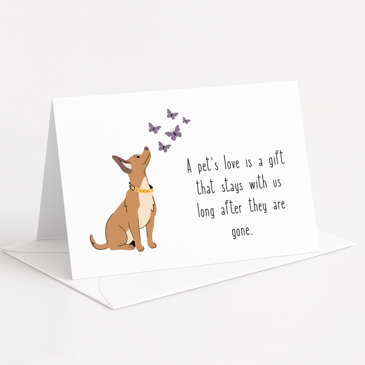 Greeting card with a dog illustration and text on a white background