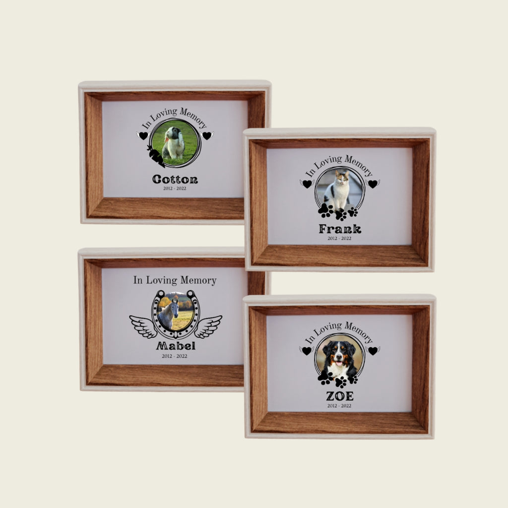Personalised pet memorial photo with frame. 