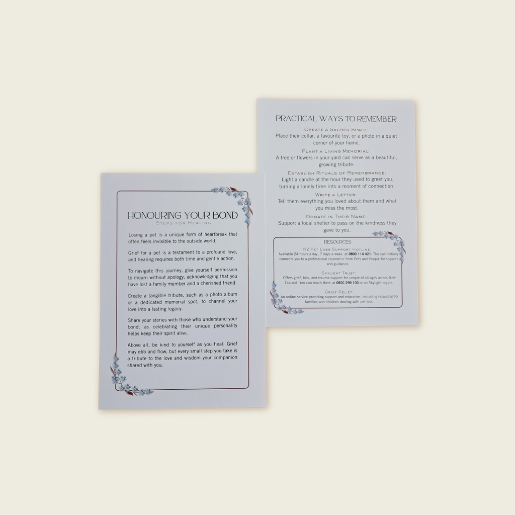 Pet loss grief resources card from Rainbow Bridge Comfort