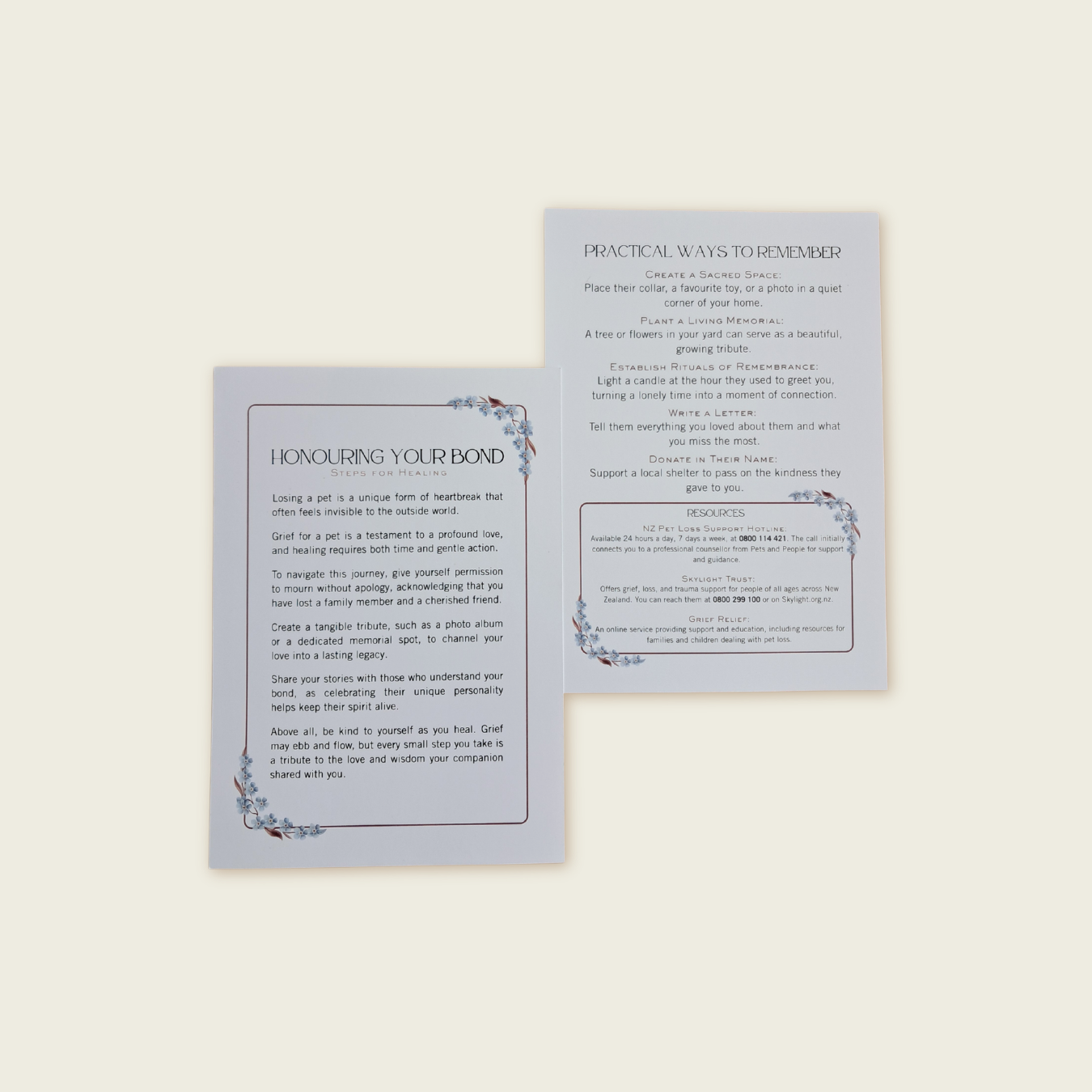 Pet loss grief resources card from Rainbow Bridge Comfort