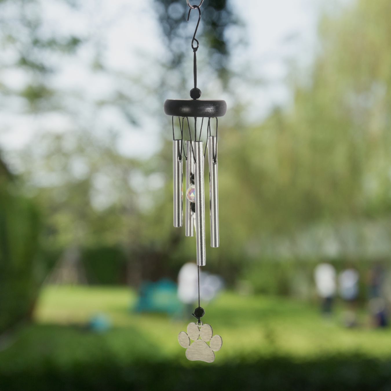 Rainbow Bridge Comfort pet memorial wind chime with a paw print 