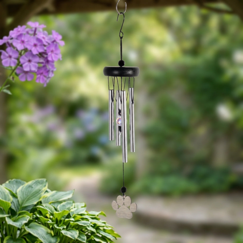Rainbow Bridge Comfort pet memorial wind chime with a paw print 