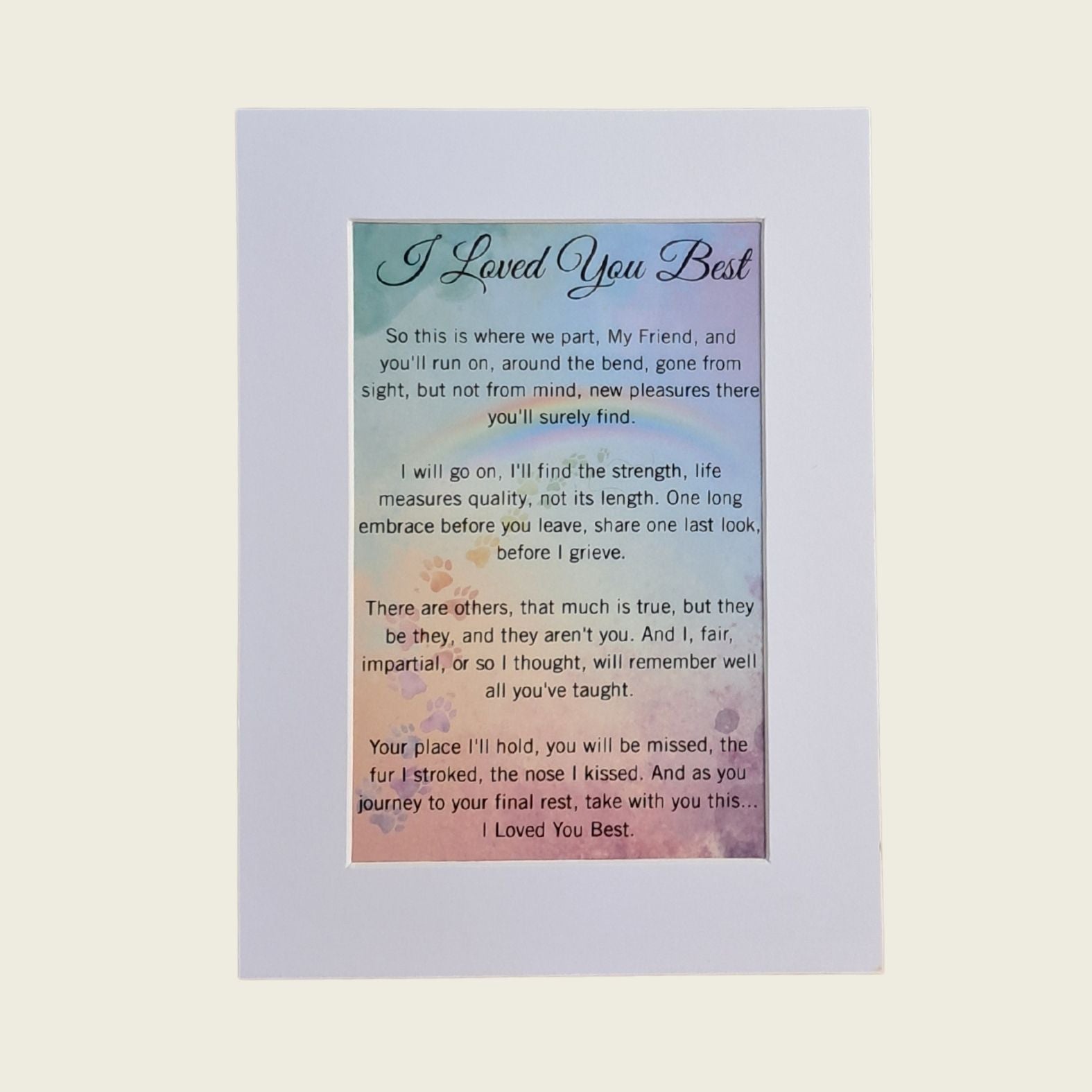 Pet loss framed poem with text on a colorful background