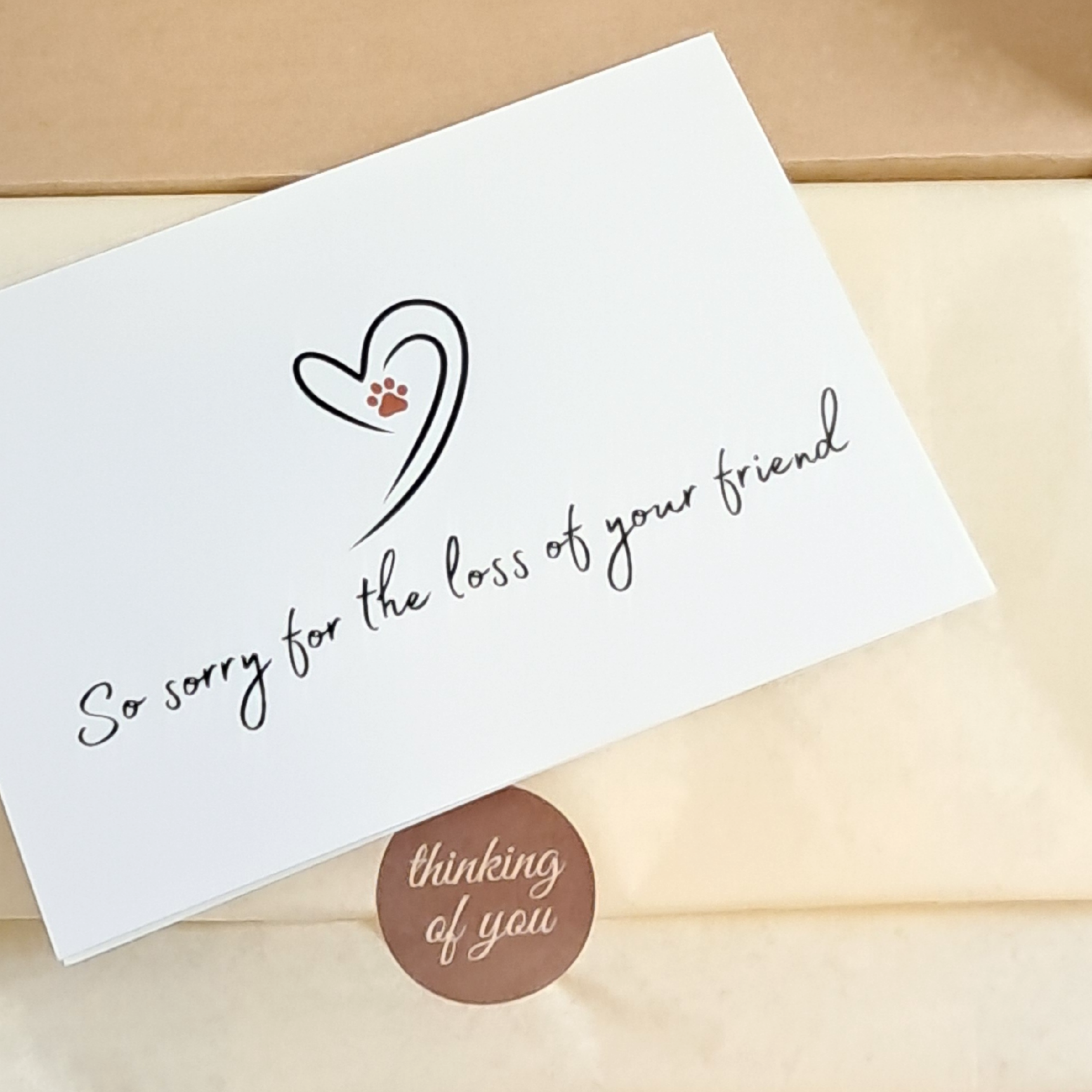 Heart and Paw Pet Loss Sympathy Card with message "So sorry for the loss of  your friend" from Rainbow Bridge Comfort.