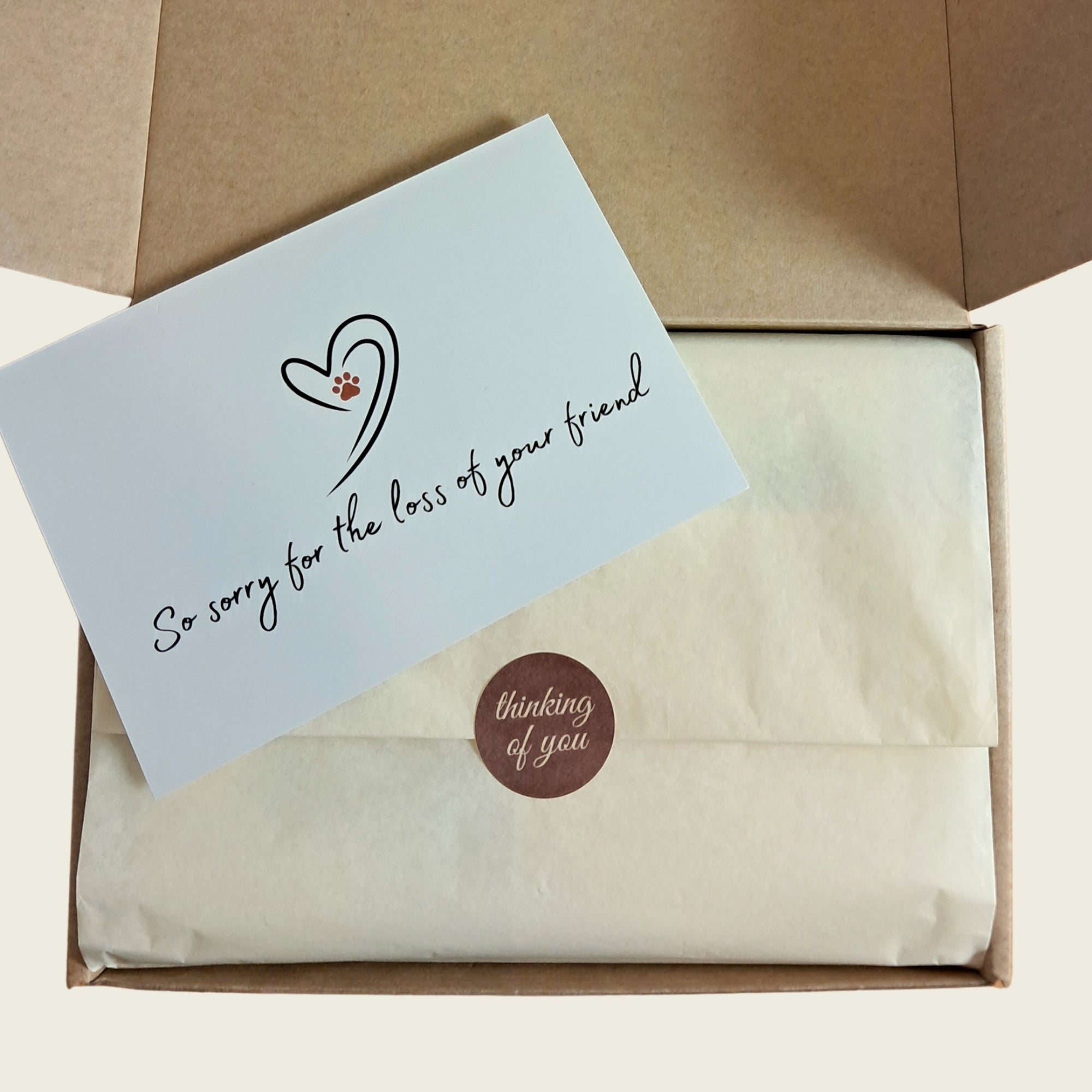 Rainbow Bridge Comfort pet sympathy gift box with greeting card,  memorial gift for pet owners.
