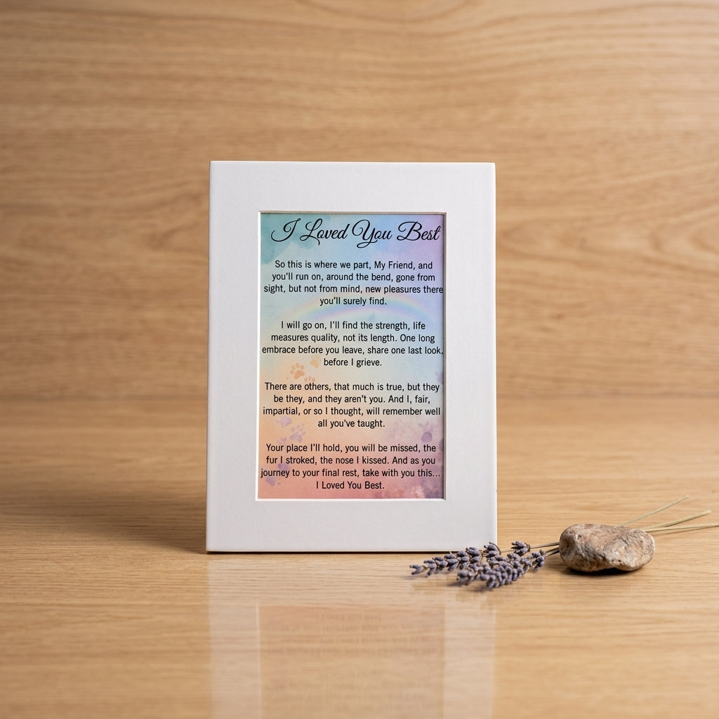  Pet Loss Memorial Poem in white paper frame.