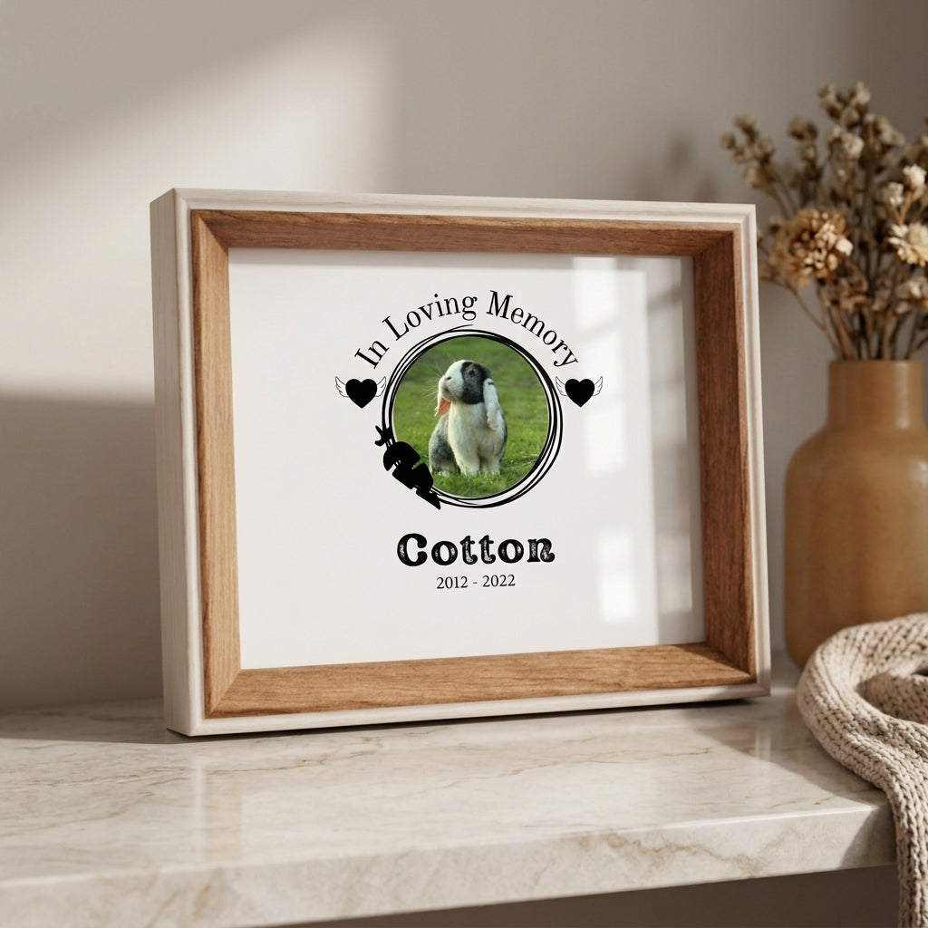Rainbow Bridge Comfort 'In Loving Memory' Custom Rabbit or Small pet Memorial Photo and Frame.
