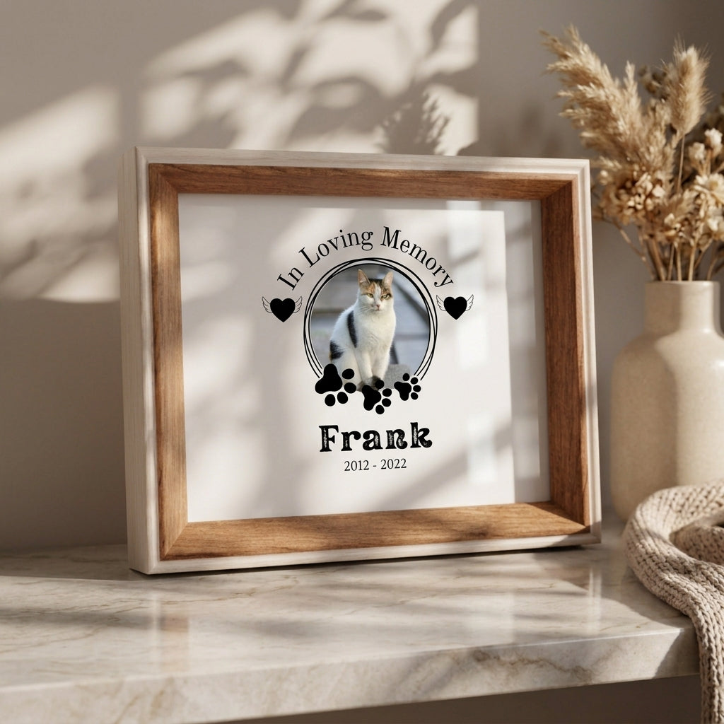 Rainbow Bridge Comfort 'In Loving Memory' Custom cat Memorial Photo and Frame.