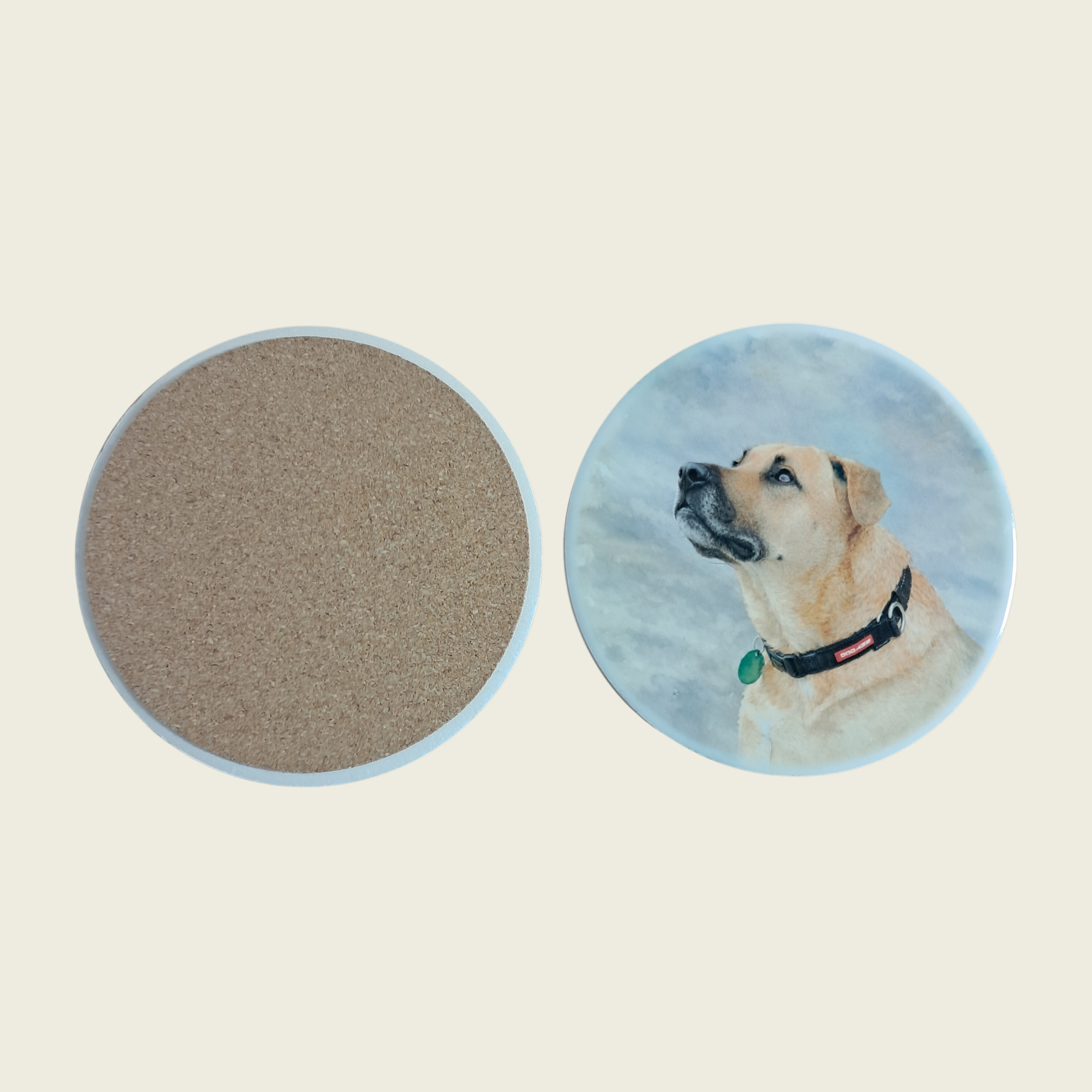 Custom pet photo ceramic coaster with cork backing – personalised dog memorial keepsake NZ