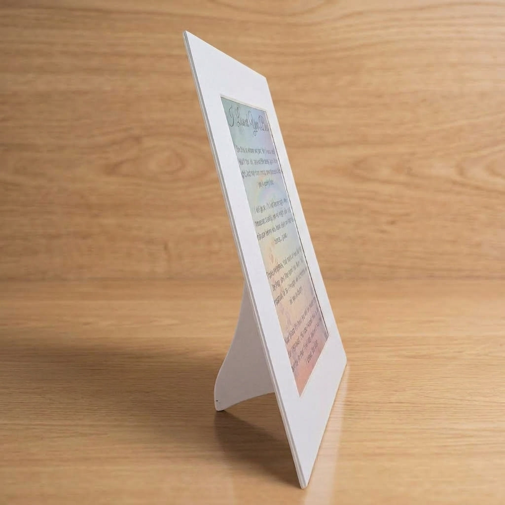  Pet Loss Tribute Poem in white paper frame, side view.
