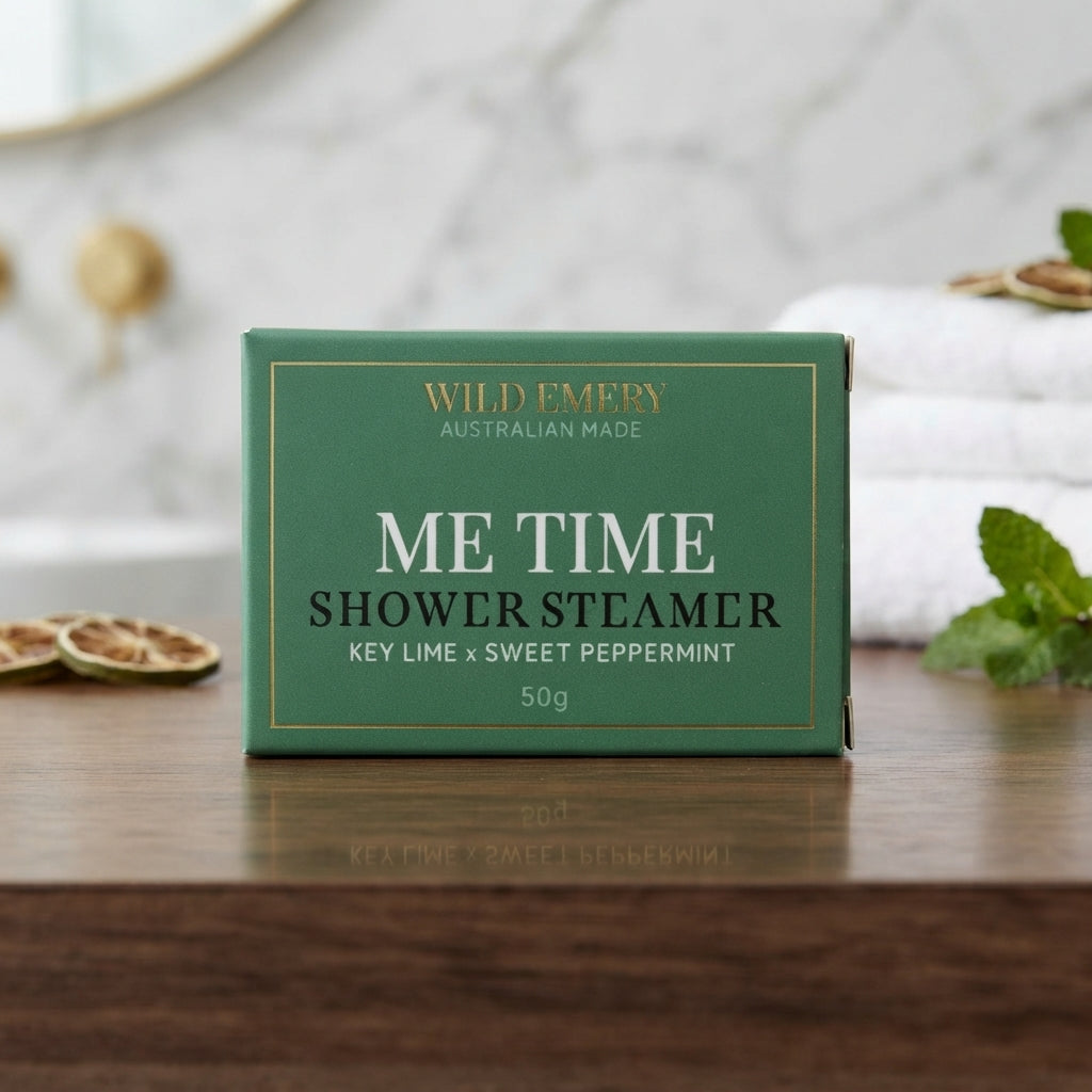 wild emery Me Time shower steamer with key lime and peppermint